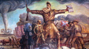John Brown in "The Tragic Prelude," displayed at the Kansas State Capitol in Topeka. Painted by John Stueart Curry, ca. 1938-1940. 